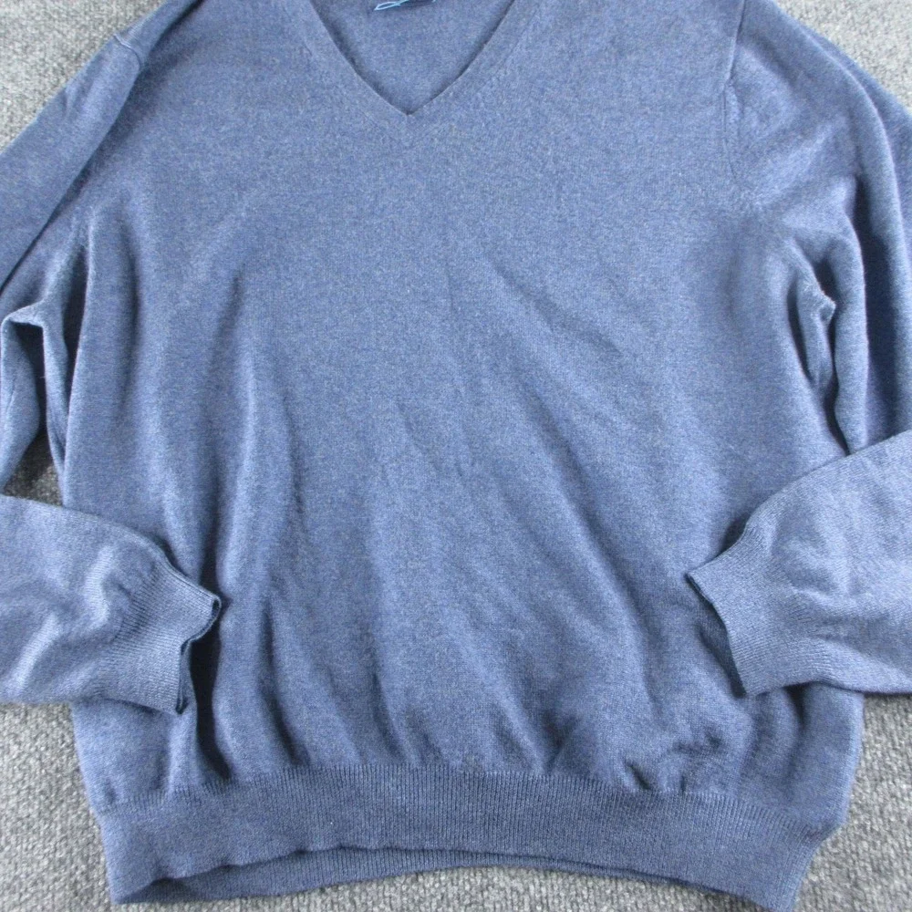 Brooks Brothers Sweater Mens L Blue Merino Wool Blend V Neck Knit Pullover